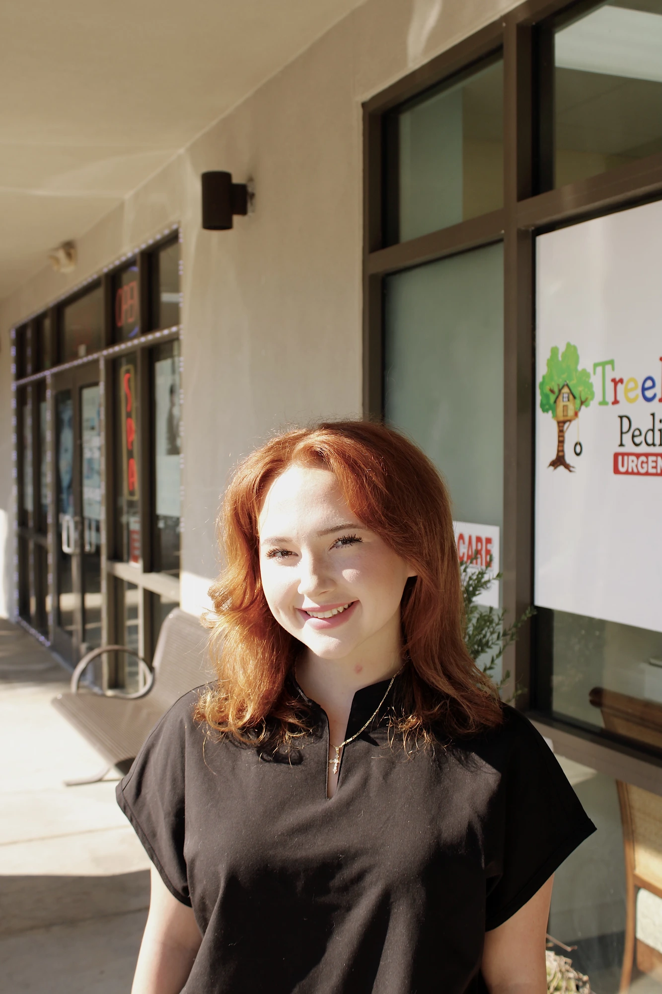 Katie Jordan, MA, outside the Treehouse clinic